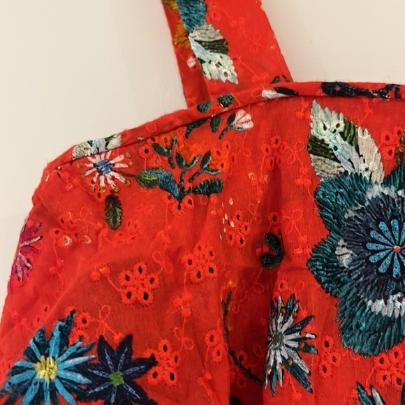 ZARA Red Floral Broderie Anglaise Cotton Layered Crop Top - Picture 8 of 11
